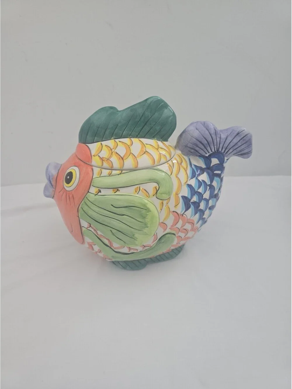 Certified International Hand-Painted Tropical Fish Ceramic Cookie Jar Canister –